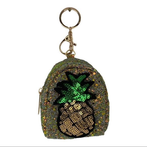 GLITTER‎ PINEAPPLE MINI BACKPACK COIN PURSE KEYCHAIN IN GREEN - Picture 2 of 5